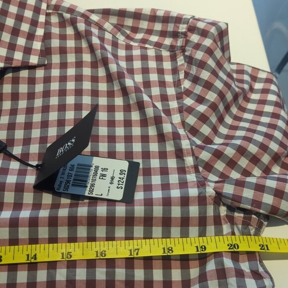 Men's Hugo Boss Red and White Button-Up Slim Fit Shirt - Size L NWT - Picture 8 of 8